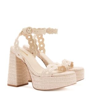 Nearly New Larroude Dolly Broderie Sandal in Natural Raffia size 8.5